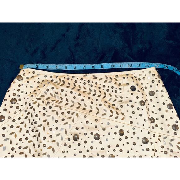 LAFAYETTE 148 OFF WHITE STUDDED SEQUINED COTTON/LYCRA SKIRT 8 - Picture 4 of 11